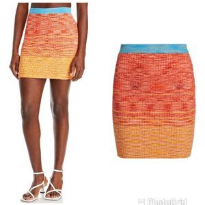 NEW Staud Piera Space Dyed Ribbed Mini Skirt Blood Orange Medium